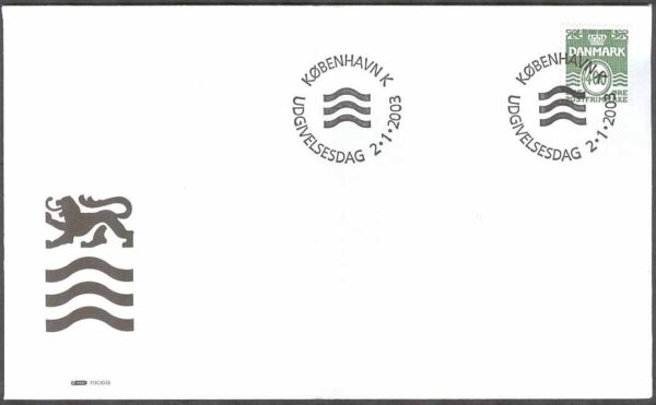 Danmark - FDC 2003-01-02 - Våglinjetyp 400 öre grön, 1 kpl Vinjett 1