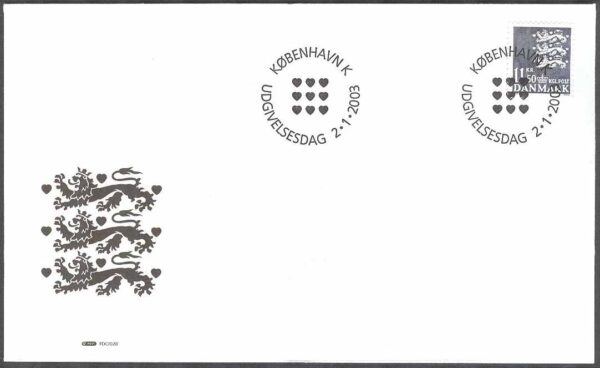 Danmark - FDC 2003-01-02 - Lilla Riksvapnet, 1 kpl Vinjett 1