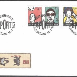 Danmark – FDC 2003-01-15 – Sport och Ungdom bla Fotboll, 4 kpl Vinjett 1