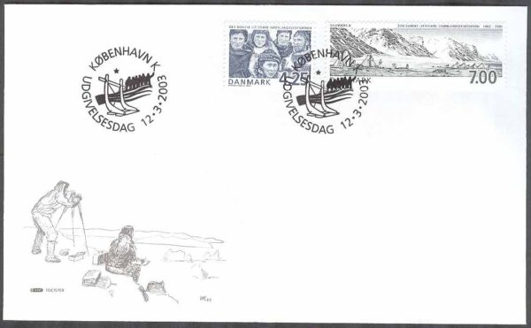 Danmark - FDC 2003-03-12 - Danska Grönlandsexpeditioner 100 år, 2 kpl Vinjett 1