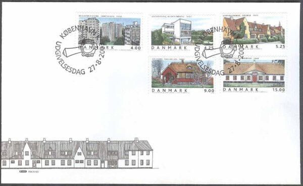 Danmark - FDC 2003-08-27 - Danska bostäder II, 5 kpl Vinjett 1
