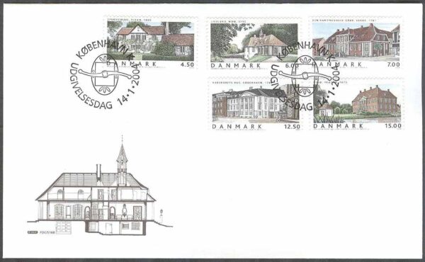 Danmark - FDC 2004-01-14 - Danska bostäder III, 5 kpl Vinjett 1