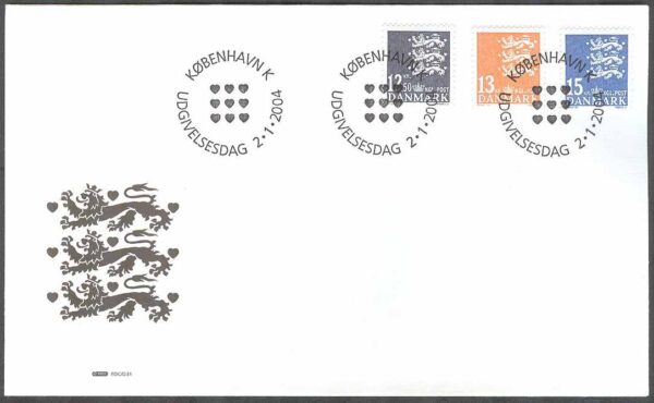 Danmark - FDC 2004-01-02 - Lilla Riksvapnet, 3 kpl Vinjett 1