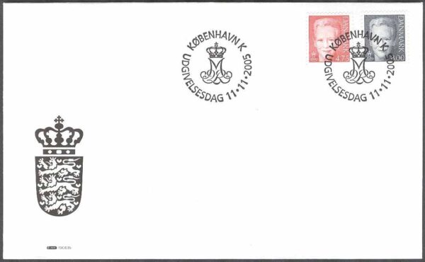 Danmark - FDC 2005-11-11 - Drottning Margrethe. Typ V, 2 kpl Vinjett 1