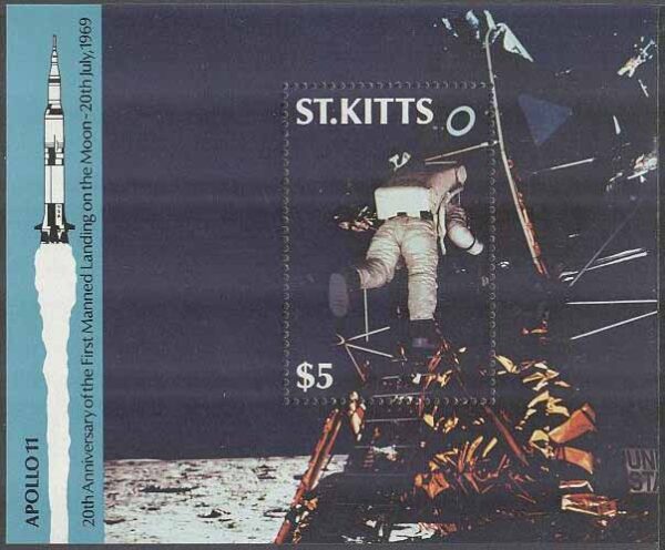 St. Kitts - M BL   9 Rymd - Apollo 11 på Månen för 20 år sedan, Block **