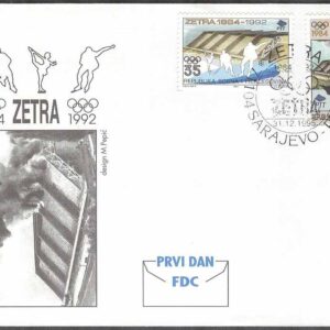 Bosnien-Hercegovina – FDC 1995-12-31 – Sport bla Brand i Olympiastadion 1992, 2 kpl