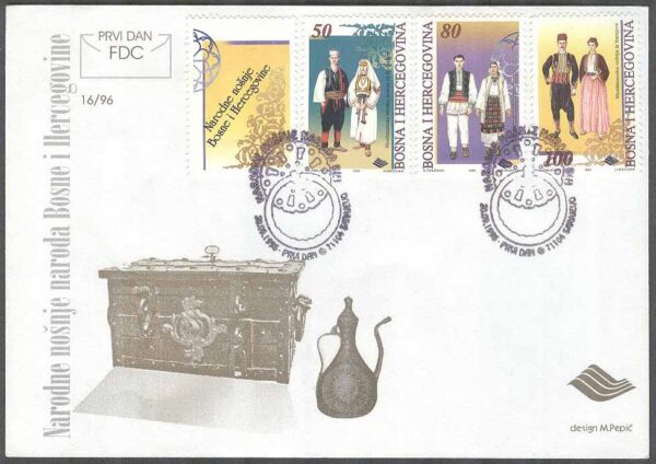 Bosnien-Hercegovina - FDC 1996-09-20 - Folkdräkter, 3 kpl + Zf
