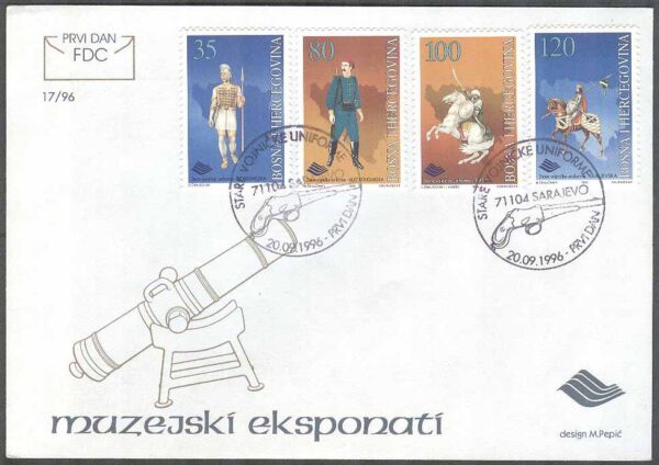 Bosnien-Hercegovina - FDC 1996-09-20 - Militäruniformer & Hästar, 4 kpl