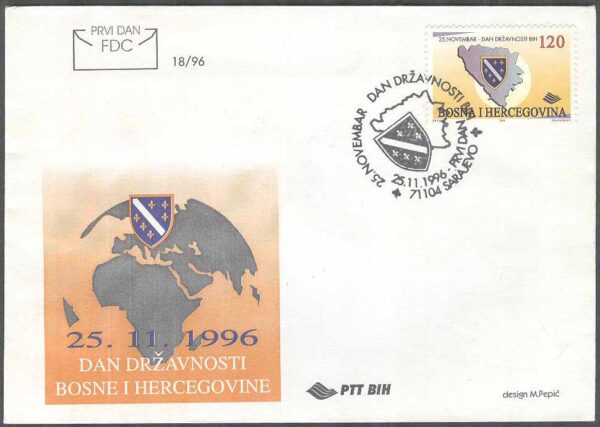 Bosnien-Hercegovina - FDC 1996-11-25 - Bosniendagen 1996 Karta & Vapen, 1 kpl