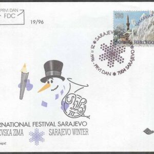 Bosnien-Hercegovina – FDC 1996-11-25 – Vinterfest – Byggnad – Snögubbe, 1 kpl