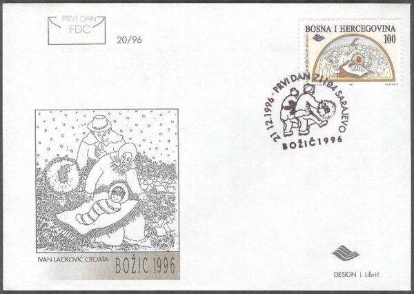 Bosnien-Hercegovina - FDC 1996-12-21 - Jul 1996 - Konst - Kristi födelse, 1 kpl