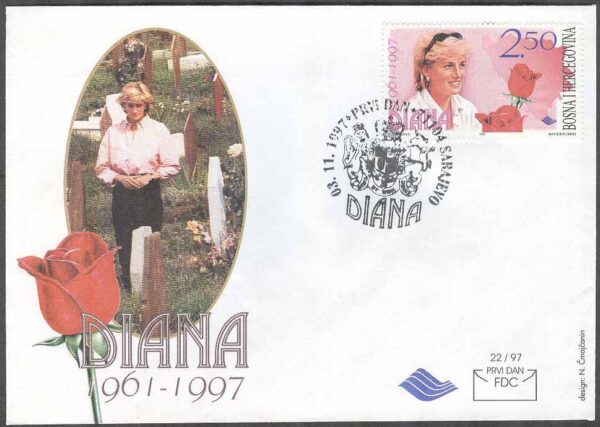 Bosnien-Hercegovina - FDC 1997-11-03 - Prinsessan Dianas död 1997, 1 kpl