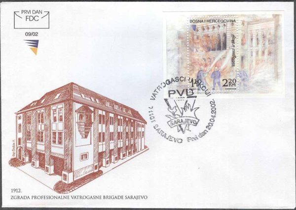 Bosnien-Hercegovina - FDC 2002-04-20 - Brandkåren i Sarajevo 120 år, Block