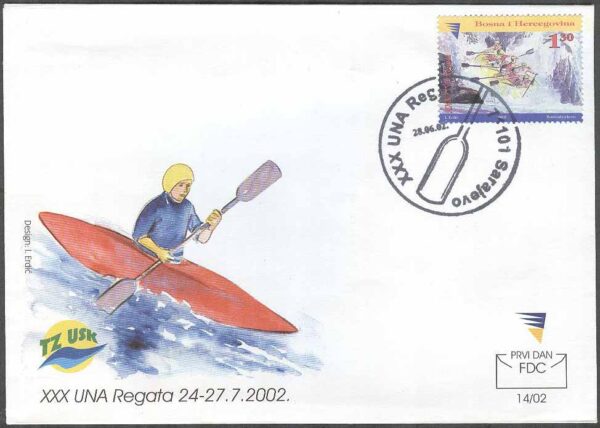 Bosnien-Hercegovina - FDC 2002-06-28 - Sport - Båtar - Una-Regattan 30 år, 1 kpl