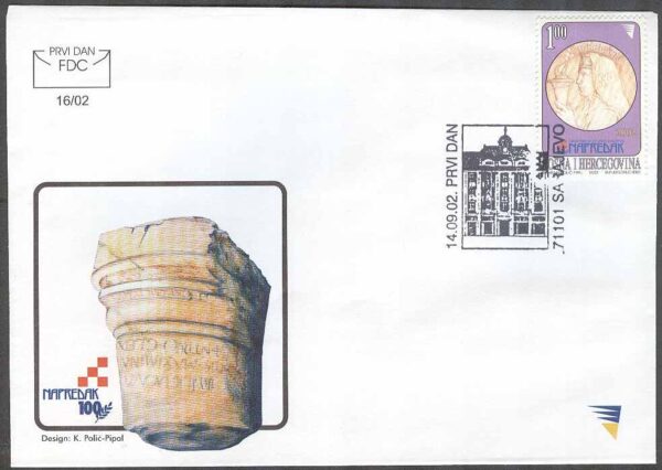 Bosnien-Hercegovina - FDC 2002-09-14 - Kulturföreningen Napredak 100 år, 1 kpl