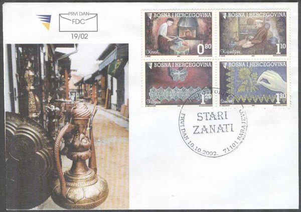 Bosnien-Hercegovina - FDC 2002-10-10 - Traditionellt konsthantverk, 4-Block kpl
