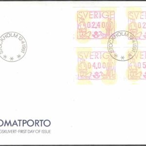 Sverige – FDC 1991-04-12 – Frankeringsetiketter, 4 kpl Vinjett 1