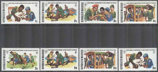 Maldiverna - M  454-461 A Scoutingkonferansen i Nairobi 1973, 8 kpl **