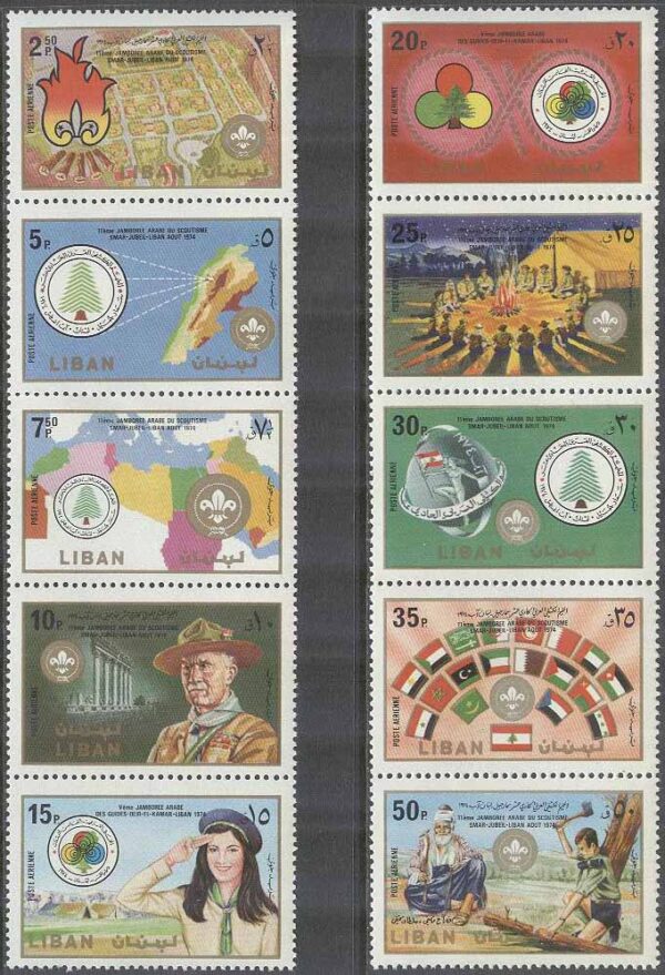 Libyen - M 1196-1205 Scoutingträff i Smar-Jubeil 1974, 2 st 5-strip kpl **