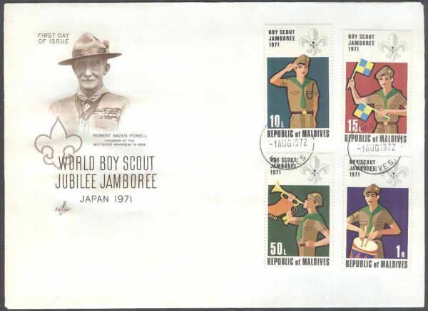 Maldiverna - FDC 1972-08-01 - A Scouting - Scoutingträff 1971, 4 kpl