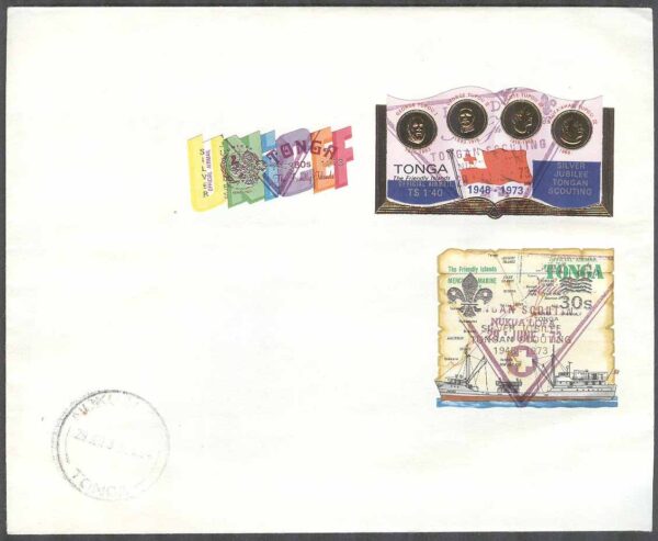 Tonga - FDC 1973-06-29 - Scouting 25 år - Tjänstefrimärken - Påtryck, 3 kpl