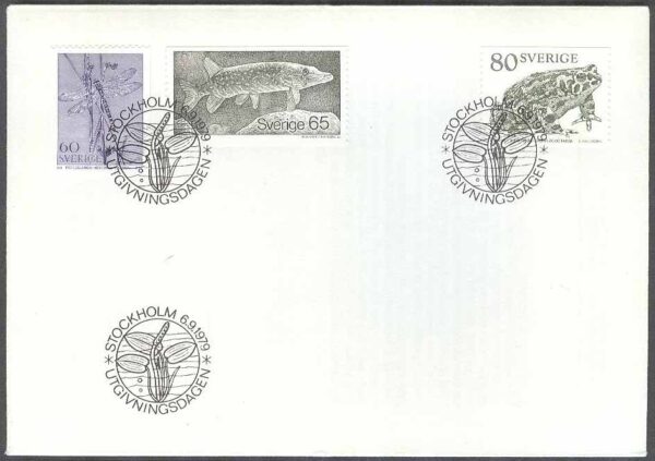 Sverige - FDC 1979-09-06 - Trollslända - Gädda - Padda, 3 kpl