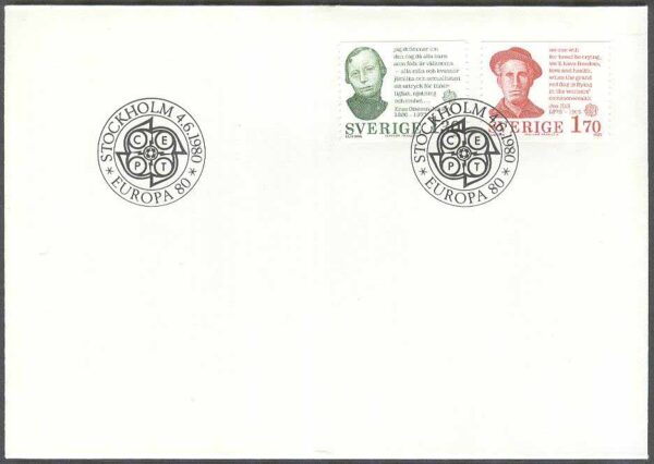 Sverige - FDC 1980-06-04 - Europa CEPT 1980 Berömda personer, 2 kpl
