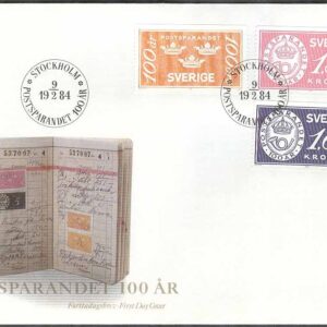 Sverige – FDC 1984-02-09 – Postsparandet 100 år, 3 kpl Vinjett 1