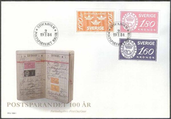 Sverige - FDC 1984-02-09 - Postsparandet 100 år, 3 kpl Vinjett 1