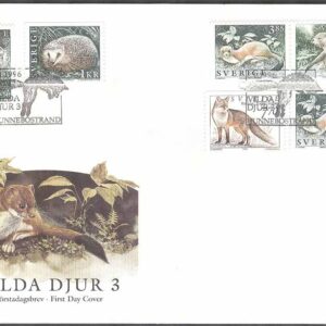 Sverige – FDC 1996-01-02 – Vilda djur 3, 6 kpl Vinjett 1