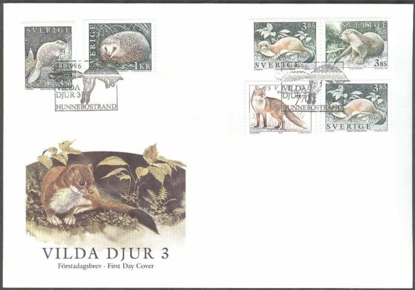 Sverige - FDC 1996-01-02 - Vilda djur 3, 6 kpl Vinjett 1