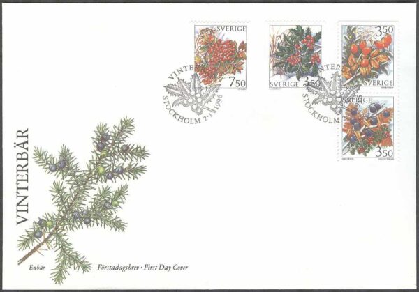 Sverige - FDC 1996-01-02 - Vinterbär, 4 kpl Vinjett 1