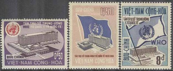 Sydvietnam - M  368-370 Invigning av WHO i Geneve 1966, 3 kpl *