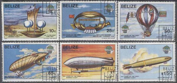 Belize - M  702-707 Flyg - Luftfart 200 år bla Luftskeppet Clement Bayard, 6 kpl