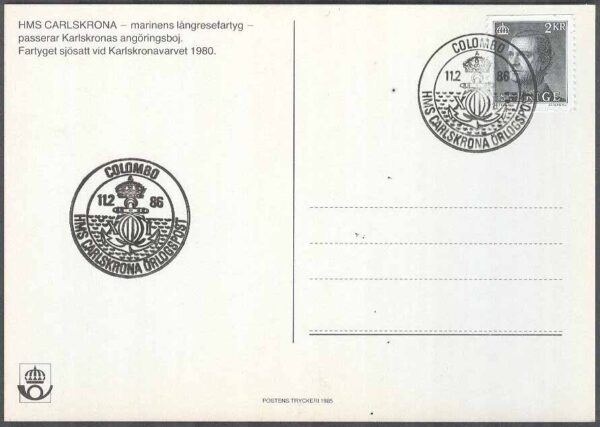 Colombo 11/2-86 HMS Carlskrona Örlogspost