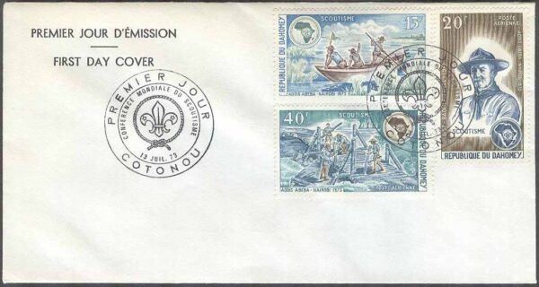 Dahomey - FDC 1973-07-02 - Scoutingkonferansen i Nairobi 1973, 3 kpl