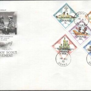 Ghana – FDC 1973-08-14 – Scoutingkonferens i Nairobi 1973 – Påtryck, 5 kpl