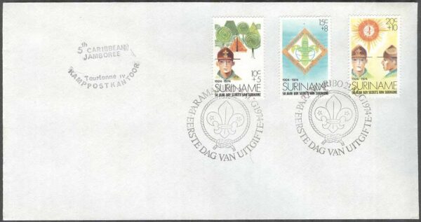 Surinam - FDC 1974-08-21 - Scouting i Surinam 50 år, 3 kpl