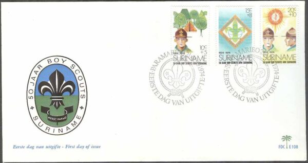 Surinam - FDC 1974-08-21 - Scouting i Surinam 50 år, 3 kpl