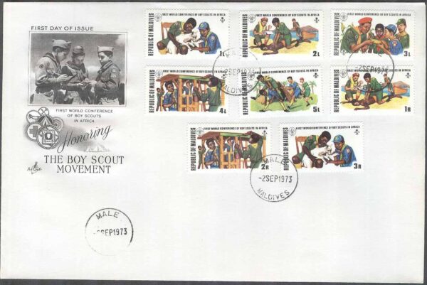 Maldiverna - FDC 1973-08-01 - Scoutingkonferansen i Nairobi 1973, 8 kpl