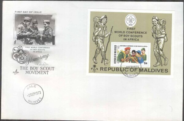 Maldiverna - FDC 1973-08-01 - Scoutingkonferansen i Nairobi 1973, Block