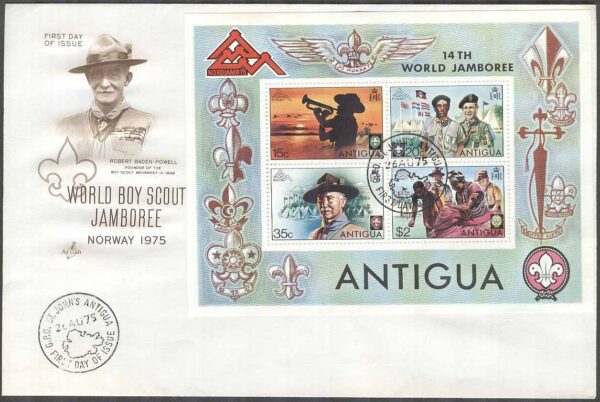 Antigua & Barbuda - FDC 1975-08-26 - Scouting - Träff i Norge 1975, Block