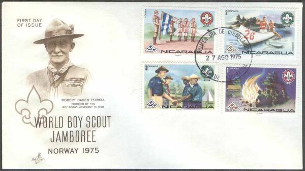 Nicaragua - FDC 1975-08-27 - 14:e Världsscoutingträffen i Norge, 10 kpl