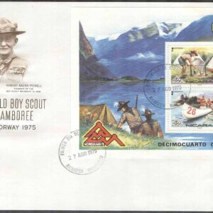 Nicaragua – FDC 1975-08-27 – 14:e Världsscoutingträffen i Norge, Block