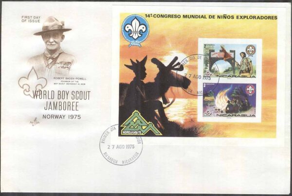Nicaragua - FDC 1975-08-27 - 14:e Världsscoutingträffen i Norge, Block