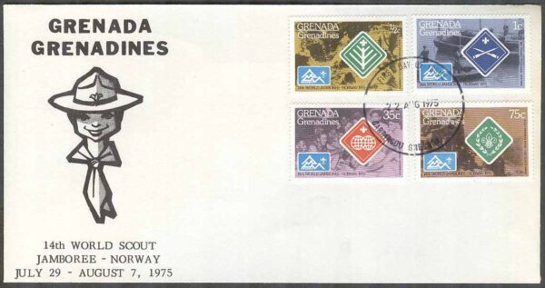 Grenada Grenadines - FDC 1975-08-25 - 14:e Världsscoutingträffen i Norge, 7 kpl