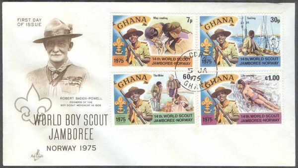 Ghana - FDC 1976-01-05 - 14:e Världsscoutingträffen i Norge, 4 kpl