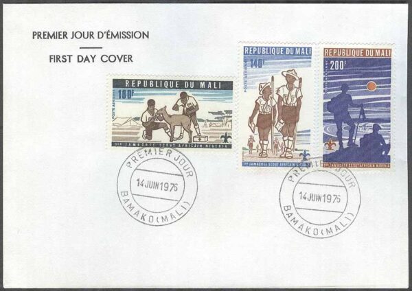 Mali - FDC 1976-06-14 - Scouting - 1:a Afrikanska Träffen 1976, 3 kpl