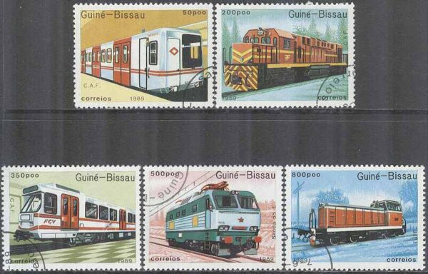 Guinea-Bissau - M 1033, 1035-1038 Järnväg - Lok bla Skoda 55-E, 5 olika