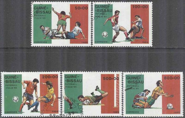 Guinea-Bissau - M 1073-1075, 1077-1078 VM i Fotboll i Italien 1990, 5 olika